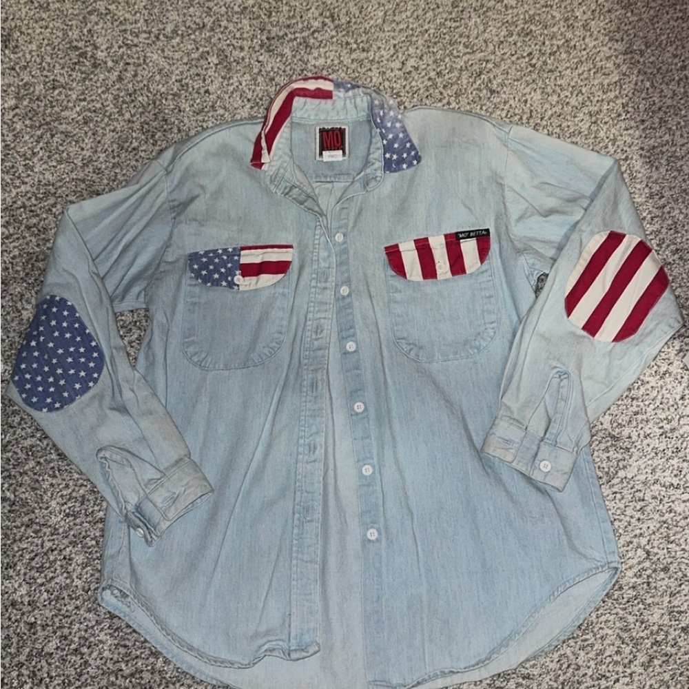 Denim Jean Jacket with American Flag Accents